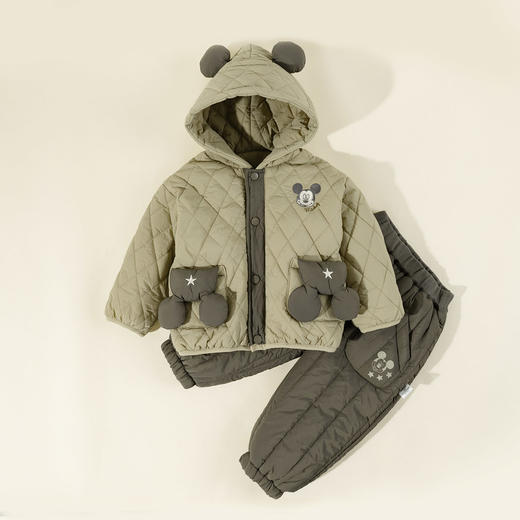 迪士尼（Disney）男童夹棉保暖外穿卡通立体米奇外套裤子加绒套装两件套秋冬新款 商品图4