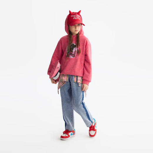 【MQD】童装女童卫衣2025春季新款连帽儿童扎染印花兔子时尚粉色上衣 商品图3