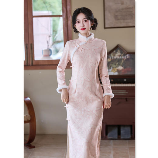 复合提花加绒时尚改良年轻少女款旗袍2025冬新款日常可穿长袖旗袍11808 商品图1