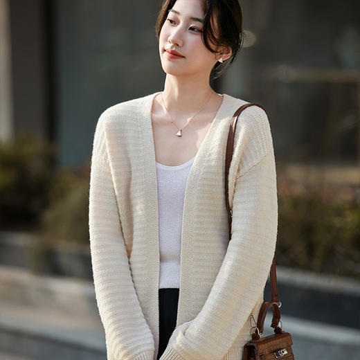 丁摩 随性舒适V领纯羊毛针织开衫9316 商品图0