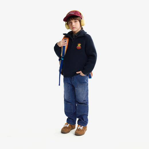 【MQD】[泰迪珍藏系列]童装男童毛衣冬季半开襟针织衫高领 商品图3