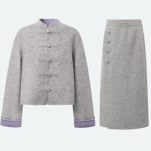 SELFWHO70支绵羊毛新中式盘扣双面呢外套女2025冬季新款撞色上衣 商品图4