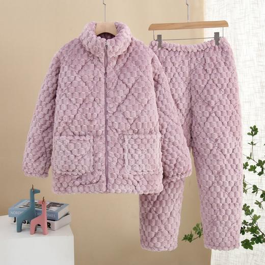 丁摩 冬季夹棉睡衣女士加厚加绒套装冬提花拉链棉袄家居服保暖可外穿5ZF-003 商品图1