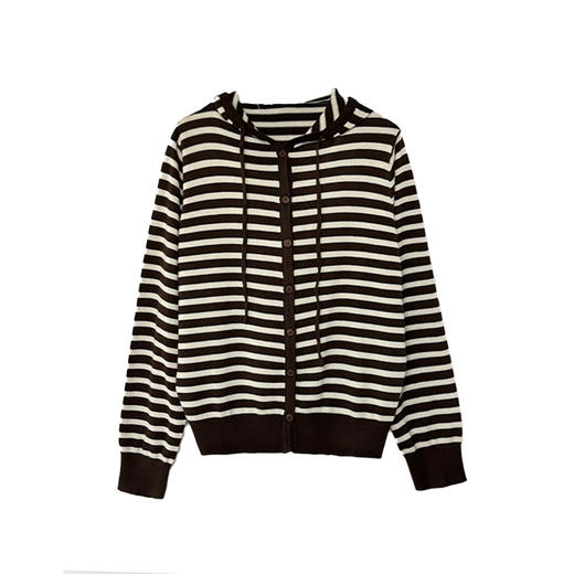6%羊毛假两件设计款 条纹连帽上衣 商品图0