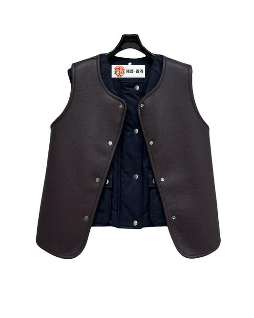 女款可拆卸领皮毛棉服马甲he014 商品图3