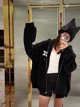 赛琳 25秋冬新款 毛巾刺绣针织拉链帽衫(TM)