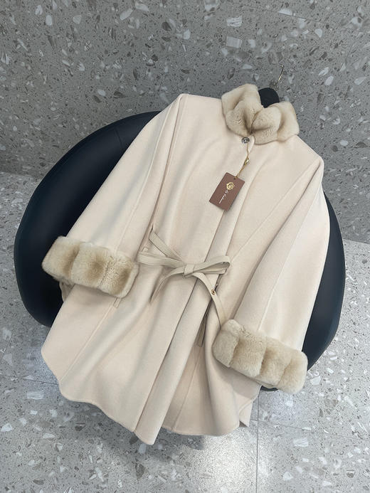 雀说LP同款赫本风鼻祖色山羊绒系带短款斗篷龙猫色秋冬大衣女外套ALW0810-1 商品图5