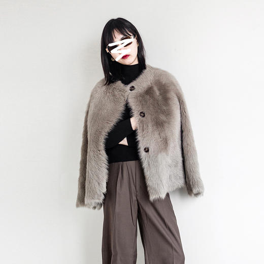 丁摩 托斯卡纳皮毛一体真毛外套 女式圆领中长款大衣2021-045 商品图1