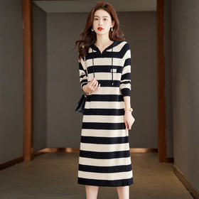 丁摩 连帽条纹针织卫衣连衣裙打底裙025-8213