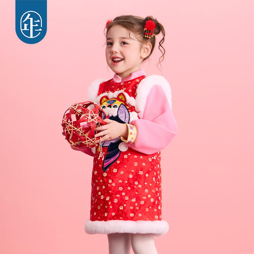 小马宝莉联名年衣童装旗袍连衣裙冬季新款女童小马宝莉新年刺绣旗袍 商品图2
