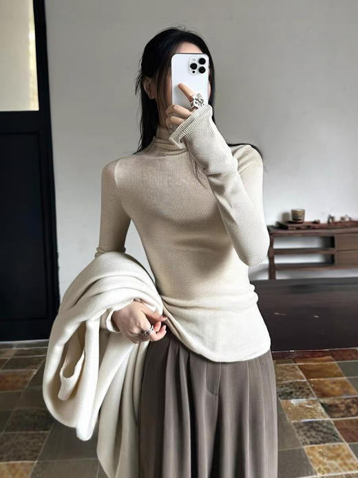 高奢体感带检测！18支极细羊毛蚕丝！一体成衣堆堆领超薄针织衫 商品图1