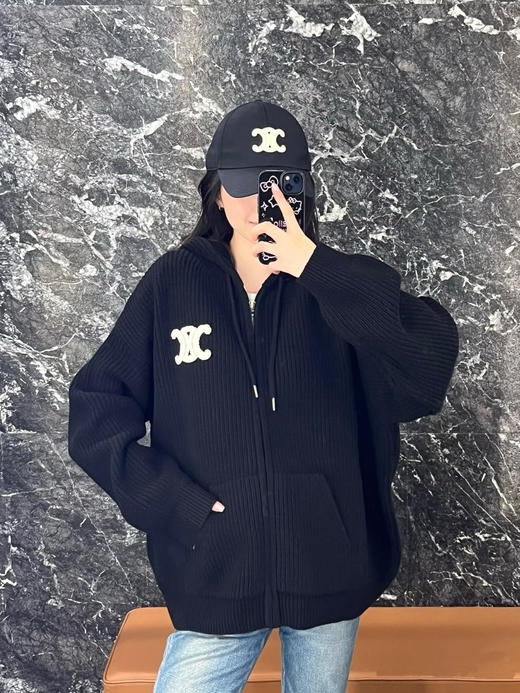 赛琳 25秋冬新款 毛巾刺绣针织拉链帽衫(TM) 商品图2