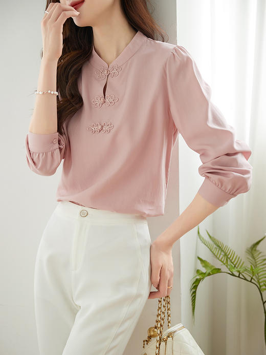 【年终特卖】熙世界新中式旗袍衬衫女士春夏衬衣国风天丝改良版盘扣衬衫 商品图2