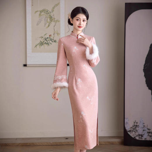 MYJ 粉色旗袍加厚改良新中式日常可穿国风连衣裙 商品图2