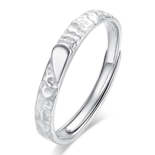 卡蒂罗KADER 为你心动情侣对戒 925银拼接爱心简约大方甜蚀冰川纹理感素圈可调节一对 钟爱久久恋爱频率 商品图3