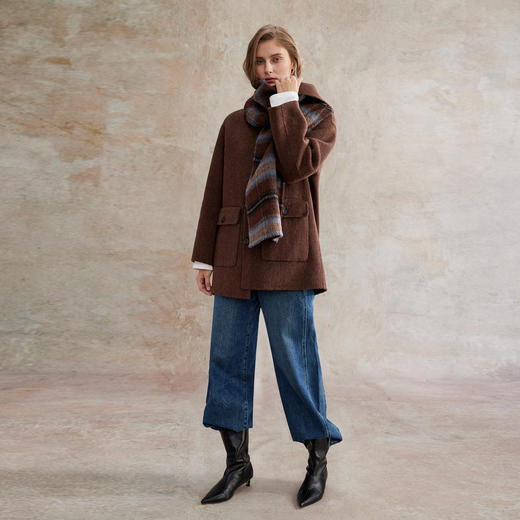 C+IMPRESS西嘉 羊驼毛羊毛 格纹异色双面呢围巾大衣女短款外套冬DY2504067 商品图2