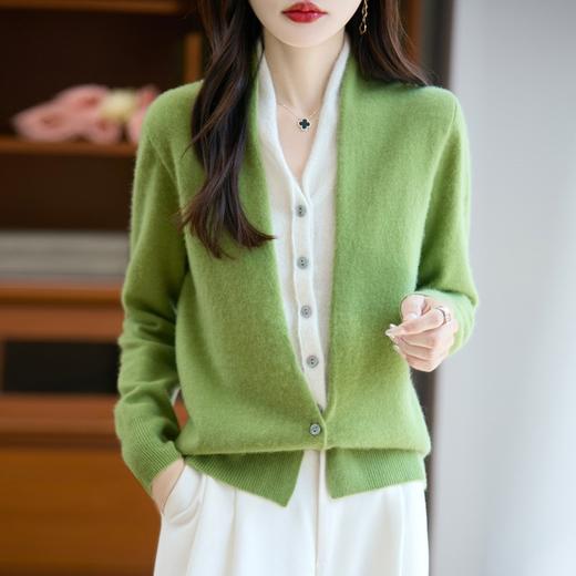 丁摩 100%纯羊毛假两件开衫女新款V领上衣M-294 商品图2