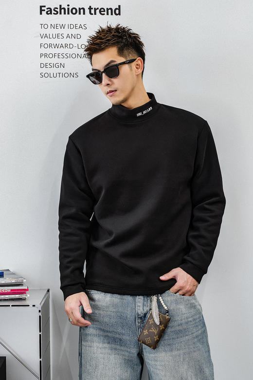 徐太浪【莫代尔混纺 字母刺绣】半高领长袖T恤男秋冬款打底衫上衣 商品图4