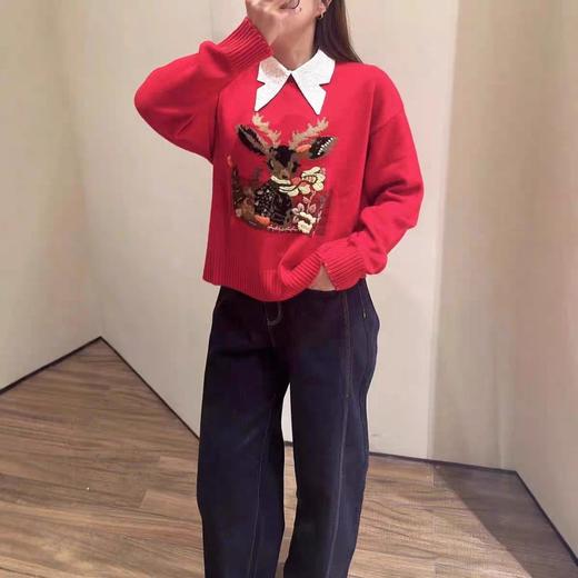 圣诞C位战袍！雅*同款复古卡通小鹿提花毛衣 商品图5