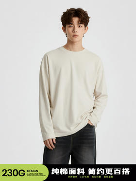 甄选230g精梳纯棉!【细腻柔软❗️简约百搭】重磅美式新疆纯棉T恤男女同款休闲圆领宽松打底长袖上衣服潮。ja