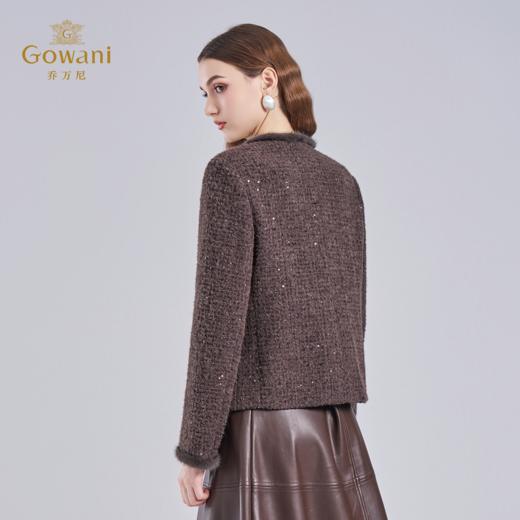 乔万尼冬2025新品奢华复古感亮片粗花呢贵气毛绒边羊驼绵羊毛小香风外套ED4B791 商品图4