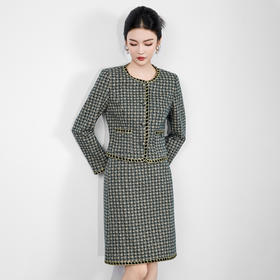 「高货wl」全新升级【铂金会员413/天猫559/差价146】(99602)洛诗琳2025秋冬提花亮丝千鸟格小香风外套直筒半裙两件套