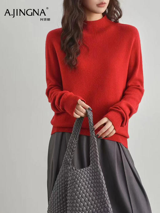 【经典圆领】阿菁娜冬季新款经典山羊绒毛衫高领松弛感设计软糯绒面F30D301013 商品图4