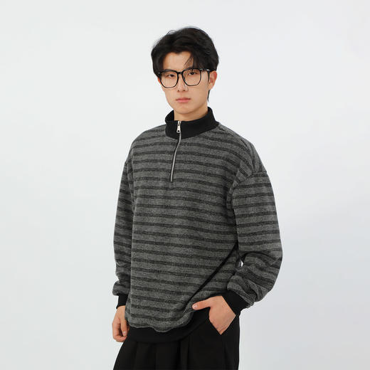 宽松加绒polo领条纹套头针织衫-纪念日百货门店同款167749435 商品图1