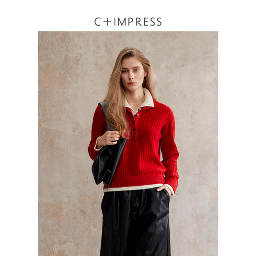 全羊毛双层Polo领假两件知性秋冬毛衣MY2504078
 商品图4