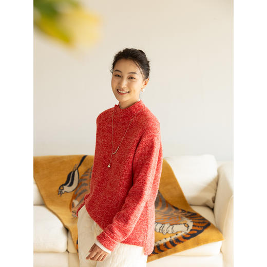 牧衣游原创 羊毛羊驼混织毛织套头衫女蓬松保暖红色毛衣 绒语各畔 商品图3