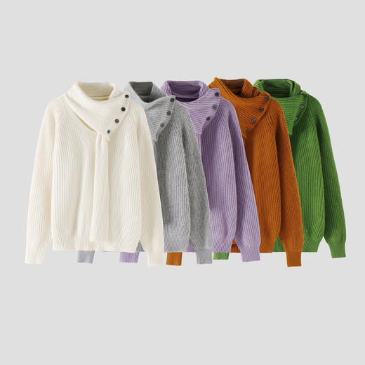 【合作款】ZHUHUE祝赫-时尚围巾V领宽松休闲毛衣针织衫-5DMZH301 商品图6