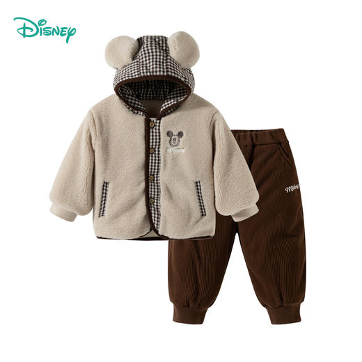 迪士尼（Disney）儿童夹棉保暖加绒羊羔毛外穿卡通外套裤子套装两件套男童童装新款 商品图7