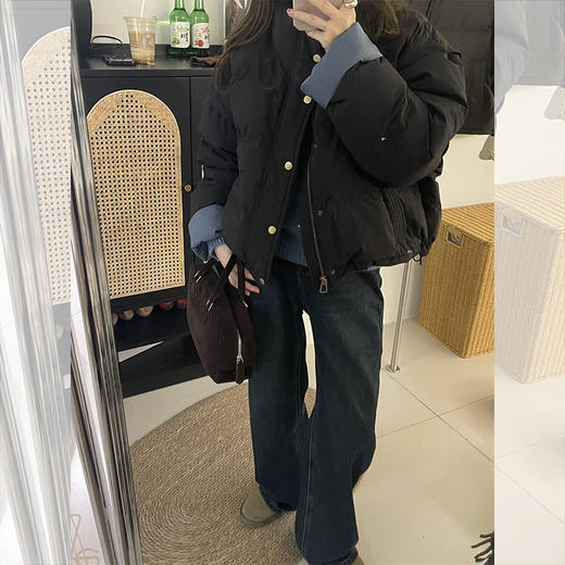 西遇拼接袖口短款棉服女冬季新款立领宽松加厚小个子面包服SS051831 商品图4