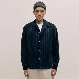 A KIND OF GUISE 日本细灯芯绒面料不规则条纹宽松开领衬衫夹克