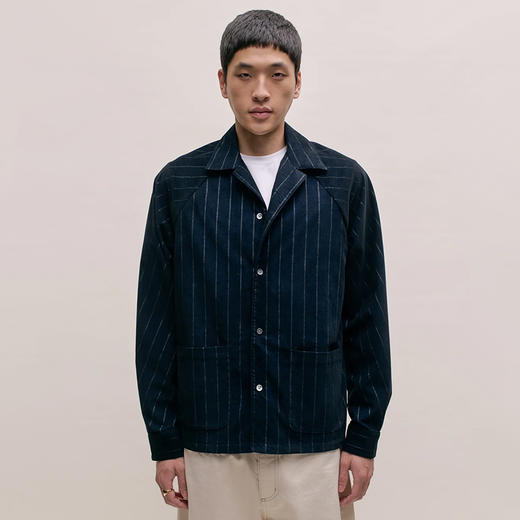 A KIND OF GUISE 日本细灯芯绒面料不规则条纹宽松开领衬衫夹克 商品图0