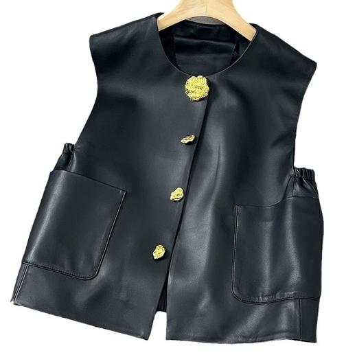 丁摩 真皮绵羊皮轻奢皮马甲无袖开衫 商品图4