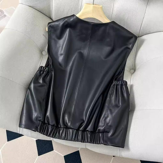 丁摩 真皮绵羊皮轻奢皮马甲无袖开衫 商品图2