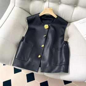 丁摩 真皮绵羊皮轻奢皮马甲无袖开衫