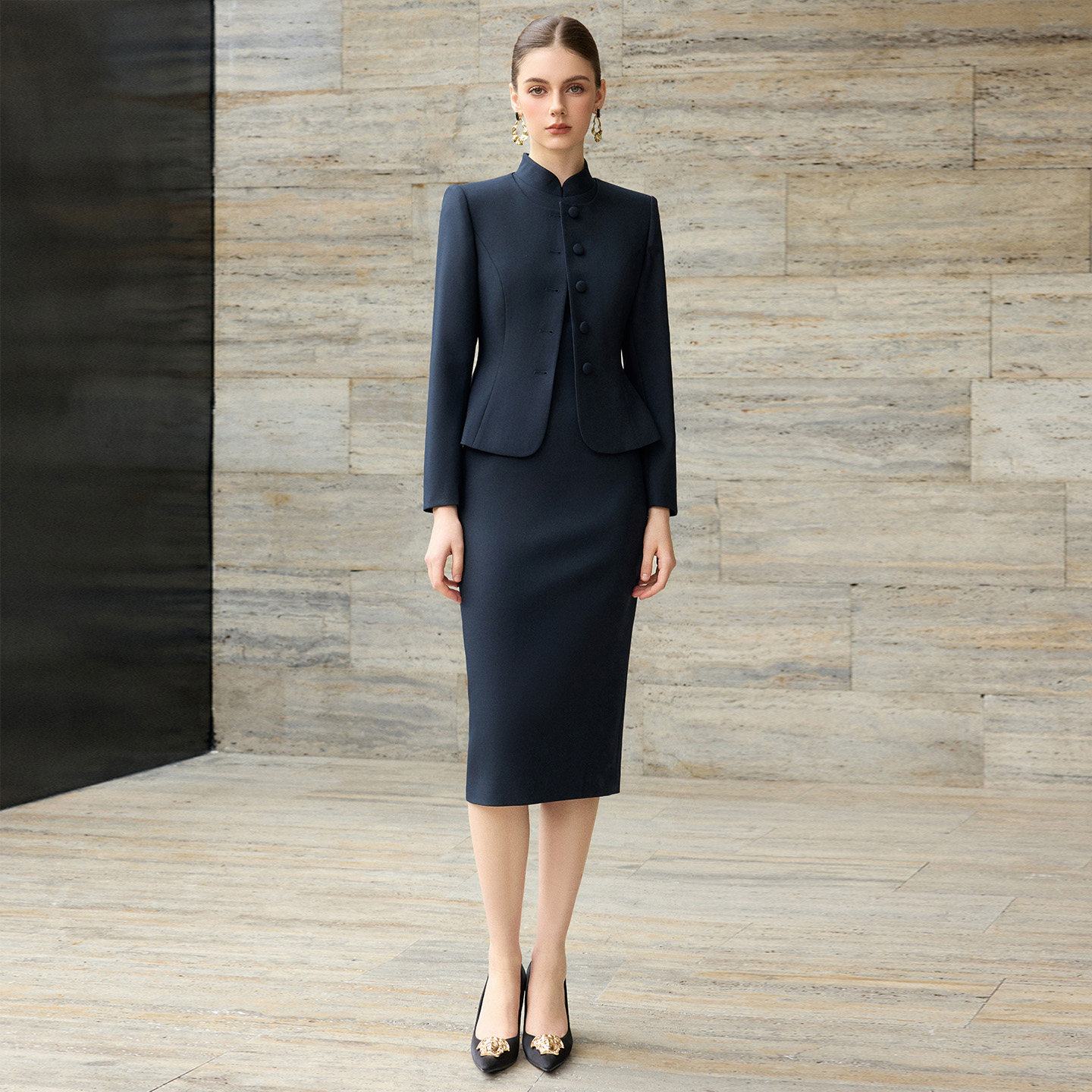 IWY/高级感藏蓝色西装套装裙女职业装修身显瘦正式场合工作服25CQ883