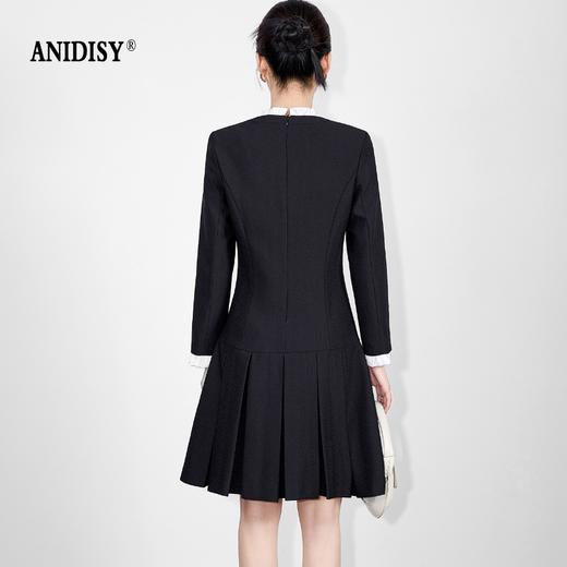 木耳花边立领长袖单排扣修身百褶连衣裙 商品图3