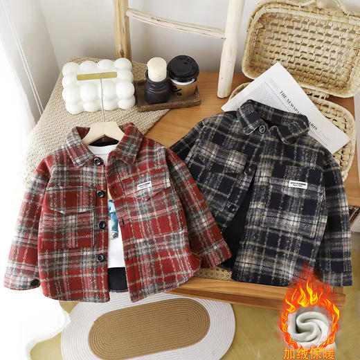 【加绒保暖❗️简约百搭】2025秋冬季儿童加绒加厚男女宝宝褂子上衣长袖上衣中小童衬衣潮流。ja 商品图0