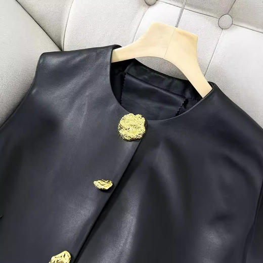 丁摩 真皮绵羊皮轻奢皮马甲无袖开衫 商品图3