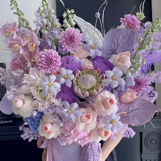 《远山黛》帝王花郁金香大丽花掌薄雾紫抱抱桶 商品图5