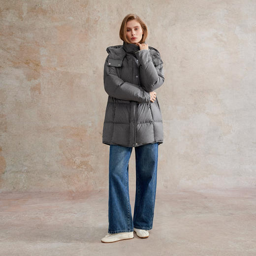 西嘉 新国标90白鸭绒 羽绒服女连帽中长款格子撞色保暖外套25新款YRF2504084 商品图2