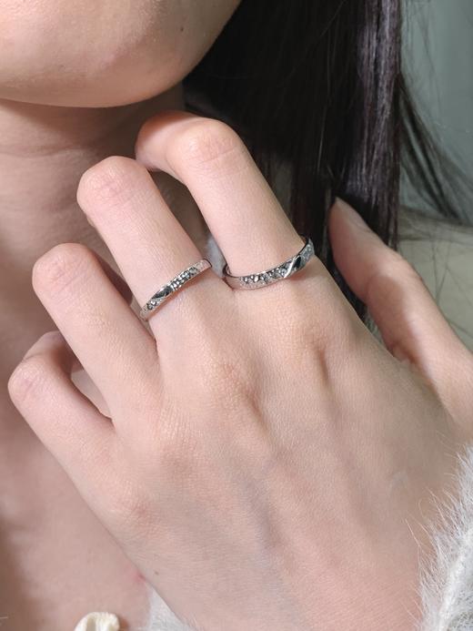 卡蒂罗KADER 为你心动情侣对戒 925银拼接爱心简约大方甜蚀冰川纹理感素圈可调节一对 钟爱久久恋爱频率 商品图5
