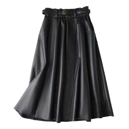 丁摩 真皮绵羊皮中长款A字伞裙中长款裙 商品图4