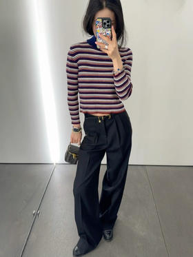 赛琳 25秋冬新款 半高领三色条纹毛衣(TM)