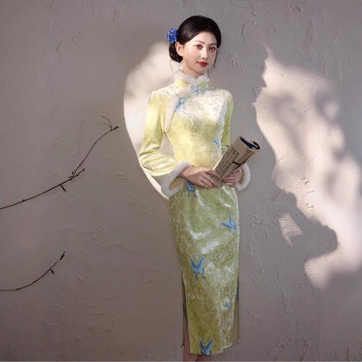 MYJ 刺绣加绒加厚国风新中式长袖改良旗袍复古 商品图2