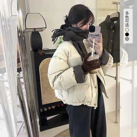 西遇拼接袖口短款棉服女冬季新款立领宽松加厚小个子面包服SS051831