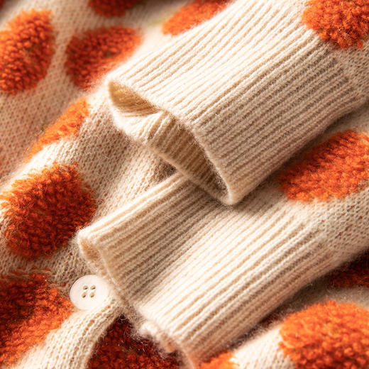 万柿大吉~重工毛巾绣100%山羊绒开衫加厚韩系圆领外套 商品图4